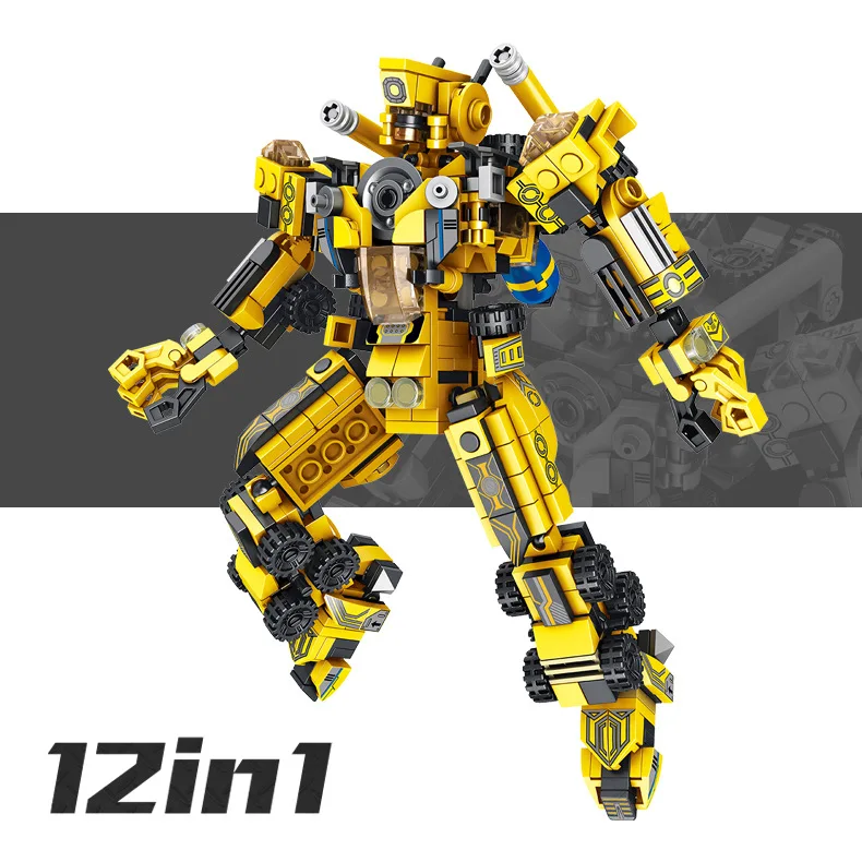 

City Engineering vehicle 12in1 super Transformation robot building block mini excavator Bulldozer Roller crane drill bricks toys