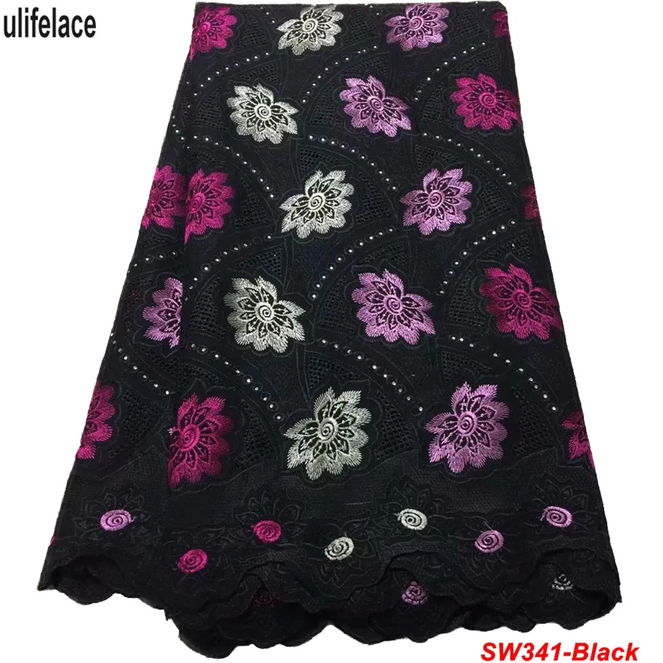

Black Color African Cotton Swiss Voile Lace Fabric High Quality African Swiss Voile Lace In Switzerland Dress Lace Fabric SW-341