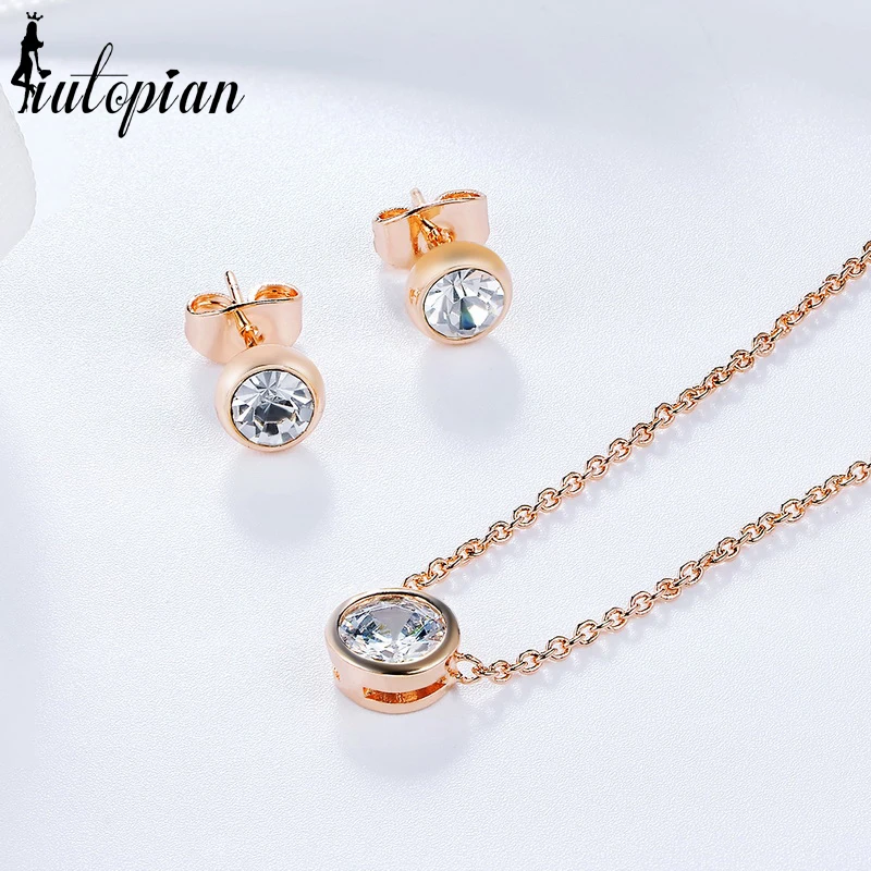 

Iutopian Tiny Round Stone Necklace+Earrings Jewelry Set 5 Colors Top Quality Birthday Gift #RA050S