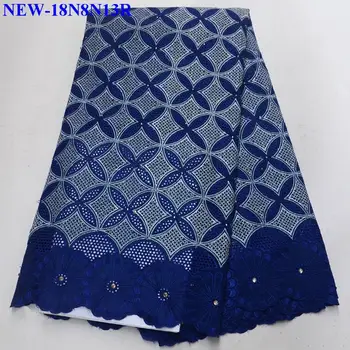 

2018 African Royal blue Swiss Voile Lace In Switzerland Nigerian 100% Swiss cotton Lace Fabric High Quality With Stones KK002