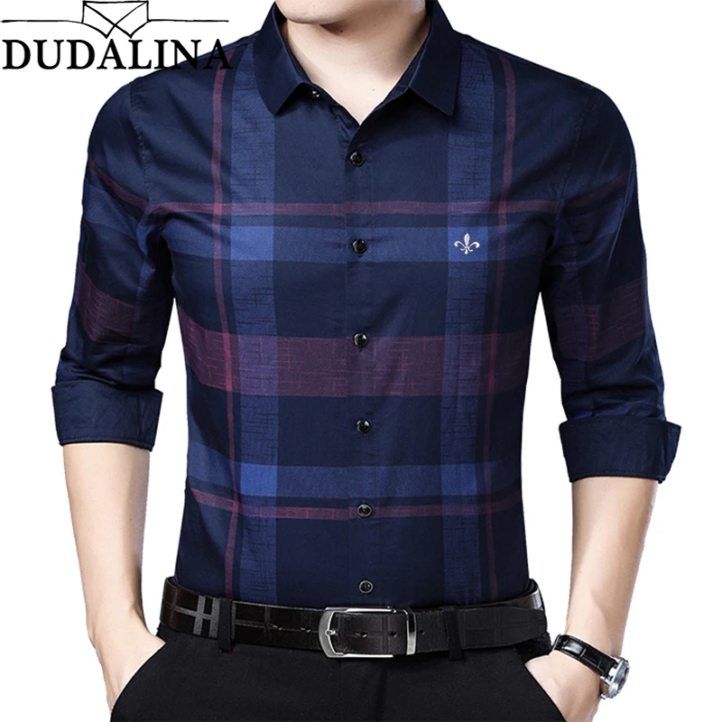 DUDALINA لي قميص 2019 الرجال منقوشة القطن اللباس قمصان الذكور عالية الجودة كم طويل سليم صالح الأعمال عارضة قميص camisa