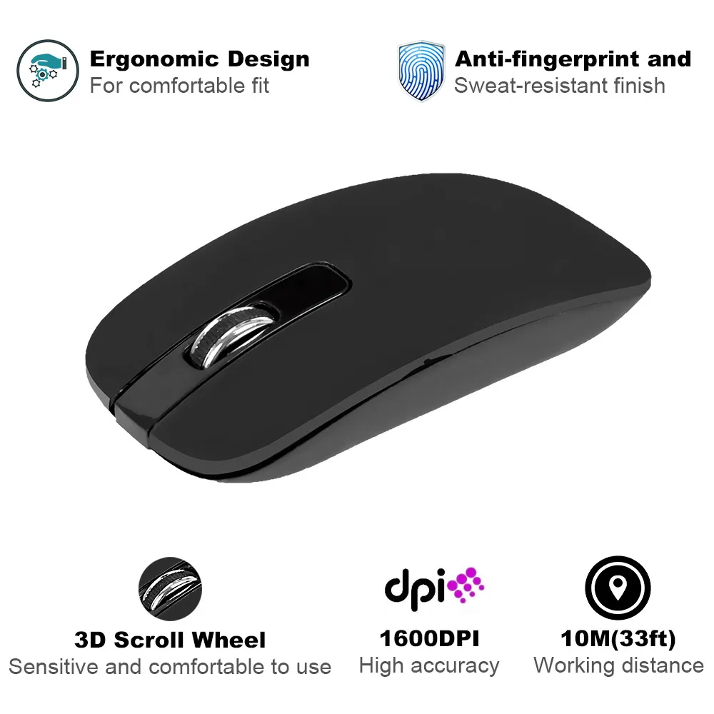 ChonChow 2 4G Slim Optical Wireless Keyboard and Ultra Thin Mouse Mice USB Receiver Combo Kit 5
