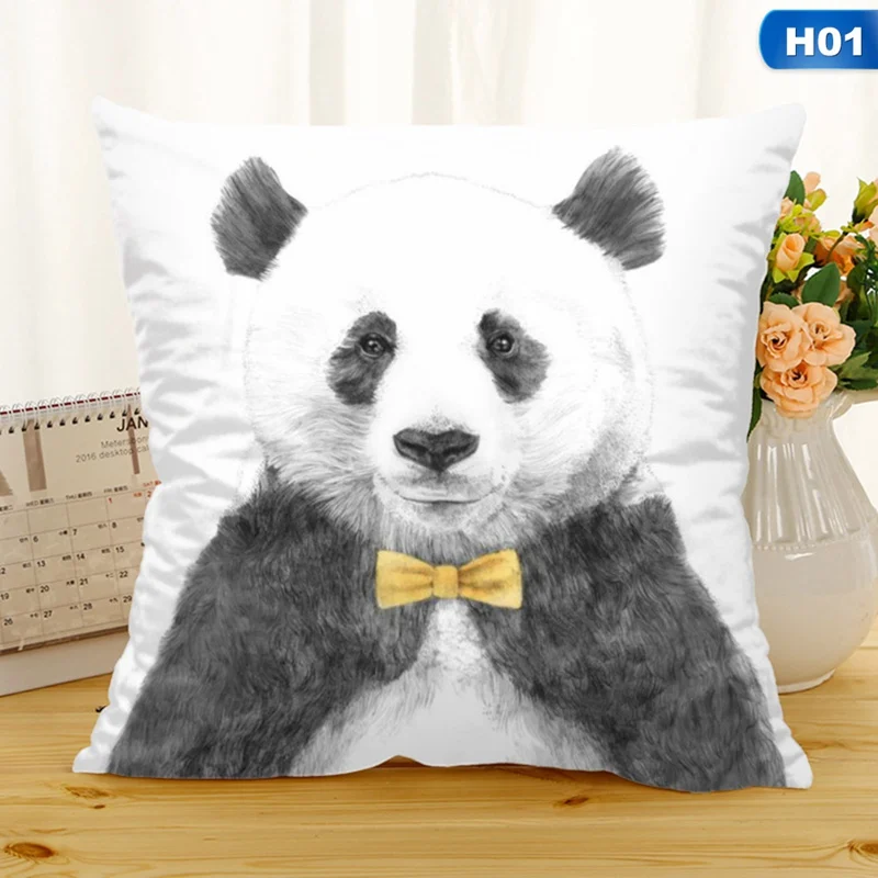 Funny Animal Polyester Pillow Case Cover 45x45cm Panda Lion Dog  Painting Home Car Sofa Office Room Decor Pillow Cases