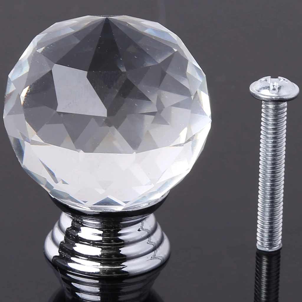 30mm Round Clear Crystal Sparkle Diamond Glass Cabinet Knobs Drawer Pull Handle