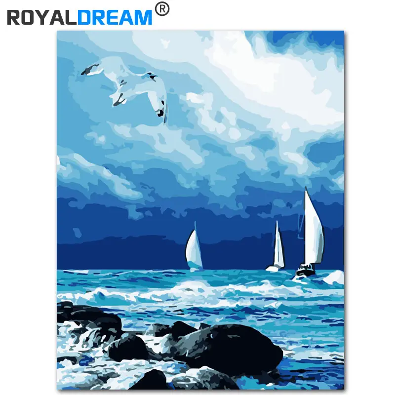 ROYALDREAM Sailing Boat Diy Digital Painting By Numbers Modern Wall Art Picture For Home Artwork | Дом и сад