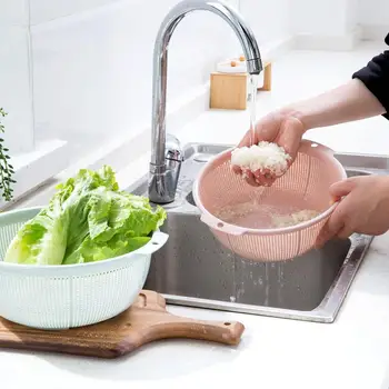 

Plastic Wash Basin Kitchen Washing Basket Rice Washing Basket Household Round Rice Cooker Fruit Vegetable Drain Basket