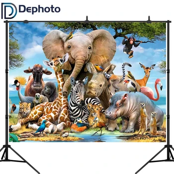 

Dephoto Jungle Animal Backdrops Safari Wild Flamingo Elephant Background for Kids Children Birthday Party Photo Booth Props