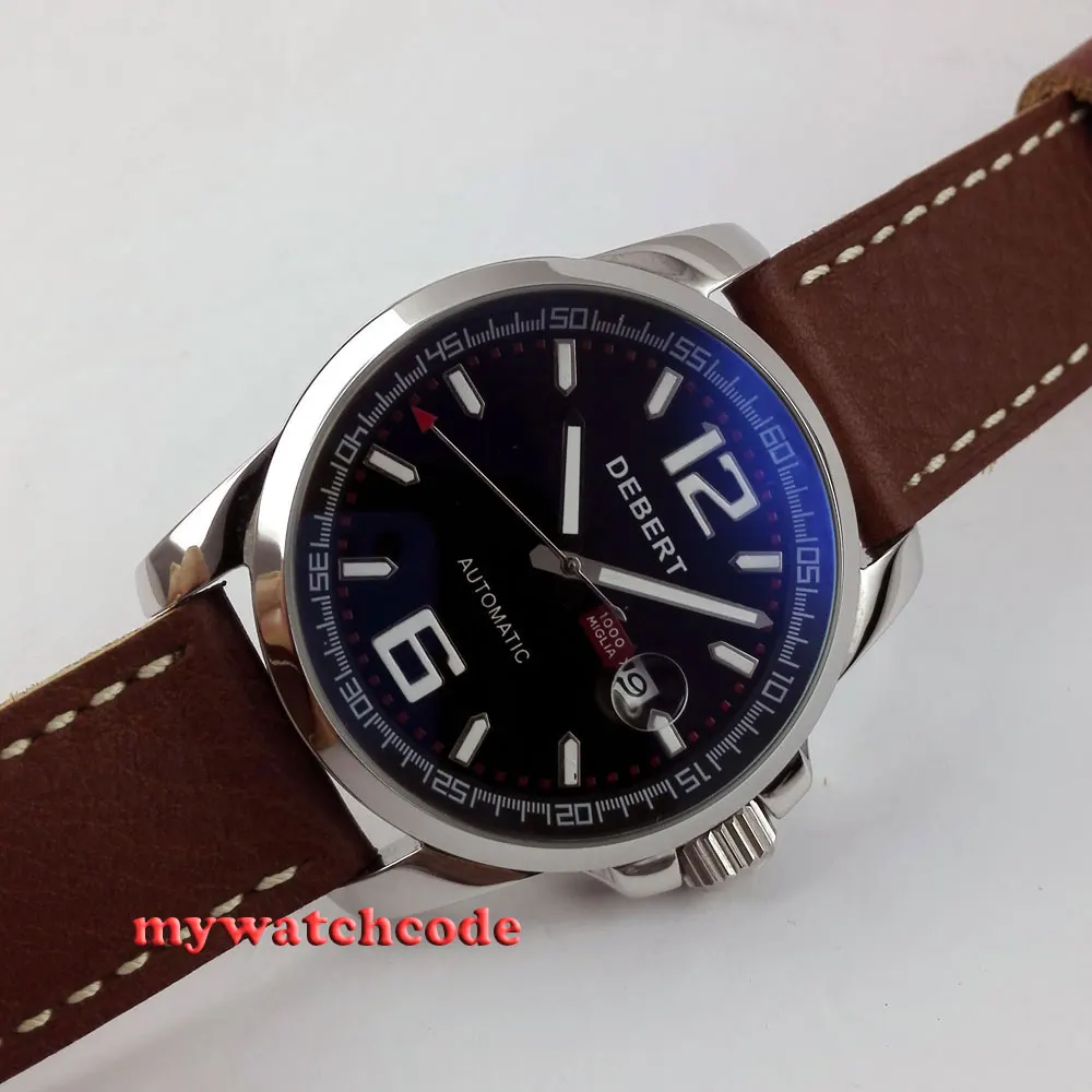 

44mm Debert black dial date window automatic movement mens wrist watch D10