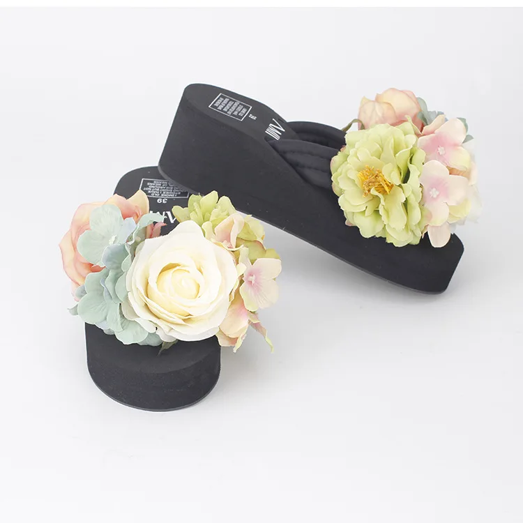 2017 Women Summer Flip Flops Cause Slippers Beautiful Flowers Female High Heel Cheap Platform Beach Shoes Online57