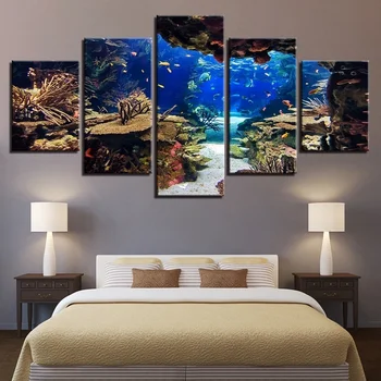 

5 Pieces Canvas Wall Art HD Prints Pictures Underwater Sea Fish Coral Reefs Paintings Seascape Posters Home Decor Room Unframed