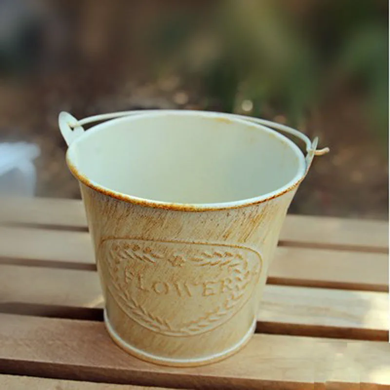 Mihi Vintage Hanging Metal Vase Bucket Storage Organizer Craft for Artificial Flower Wedding