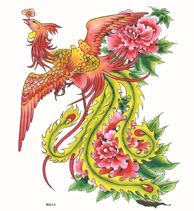 3 шт. большой тотем Феникса разрабатывает временные татуировки наклейки водонепроницаемый Тело краски татуировки рисунки для женщин - Цвет: MQA14