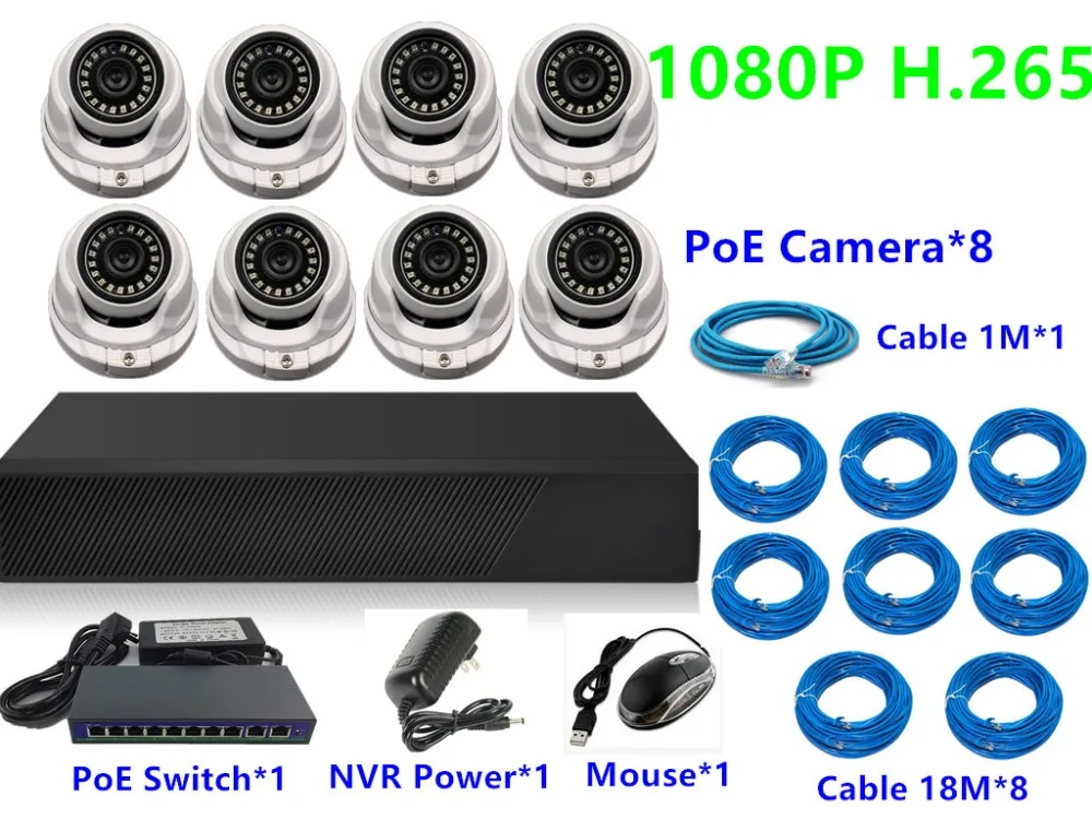 

8CH/4CH H.2651080P PoE Dome Surveillance Kit IP Camera Infrared Outdoor 48V PoE Switch NVR CMS XMEYE P2P Cloud