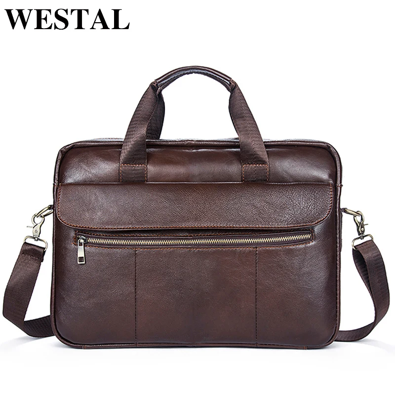 

WESTAL Leather Laptop Bag 14 Messenger Bag Men's Shoulder Bags Man Genuine Leather Crossbody Bags Men Briefcases Handbags 1117