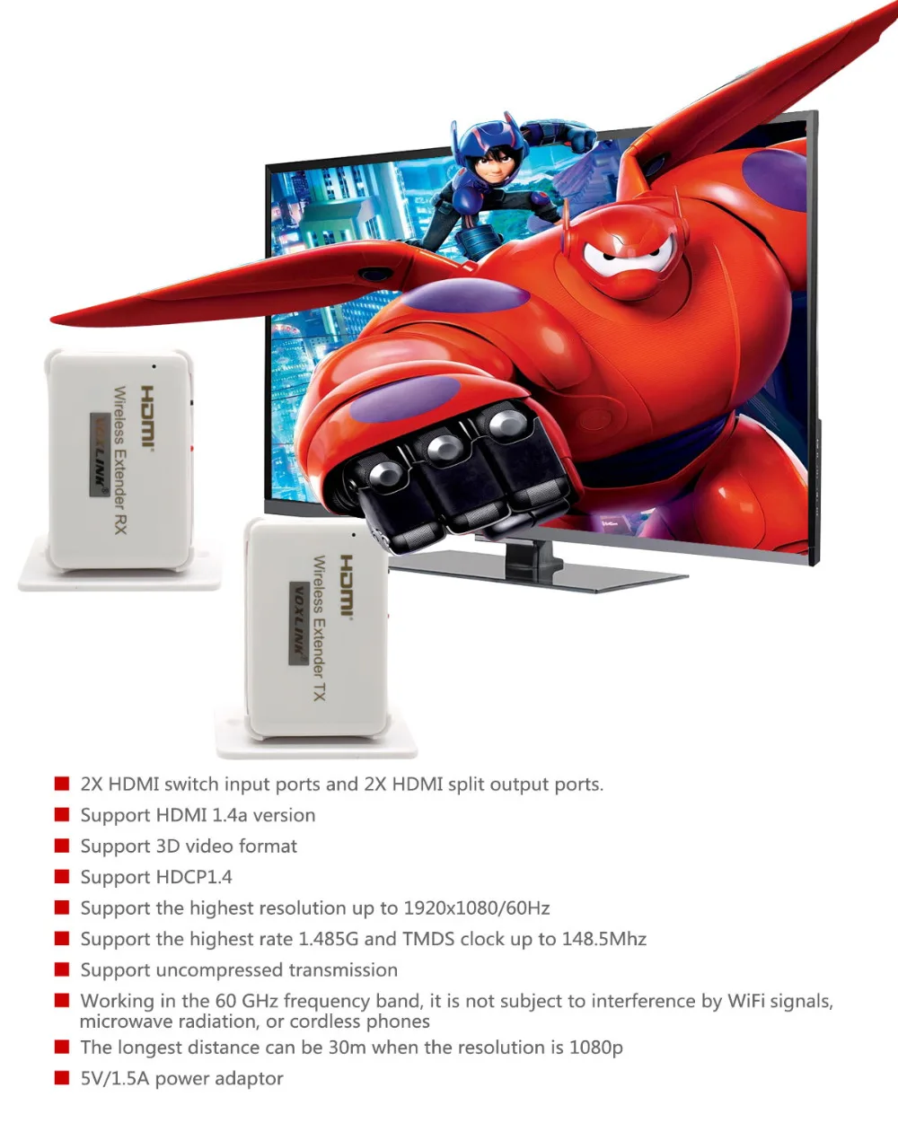 VOXLINK HDMI Беспроводной передачи Extender 30 м/98ft HD 1080 P передатчик и приемник Поддержка 1 4