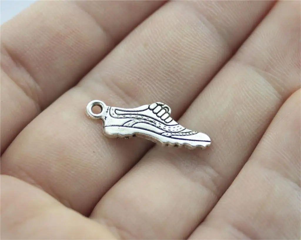 WYSIWYG 10pcs 24x8mm Running Shoe Charms Antique Silver Shoe Charms