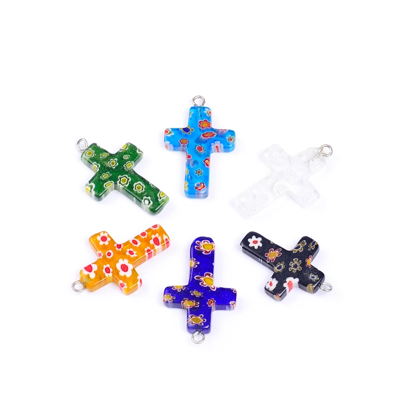 

10pcs/lot many colors 18*26mm cross flower lampwork glazed glass pendant little charm pendant for necklace DIY jewelry making