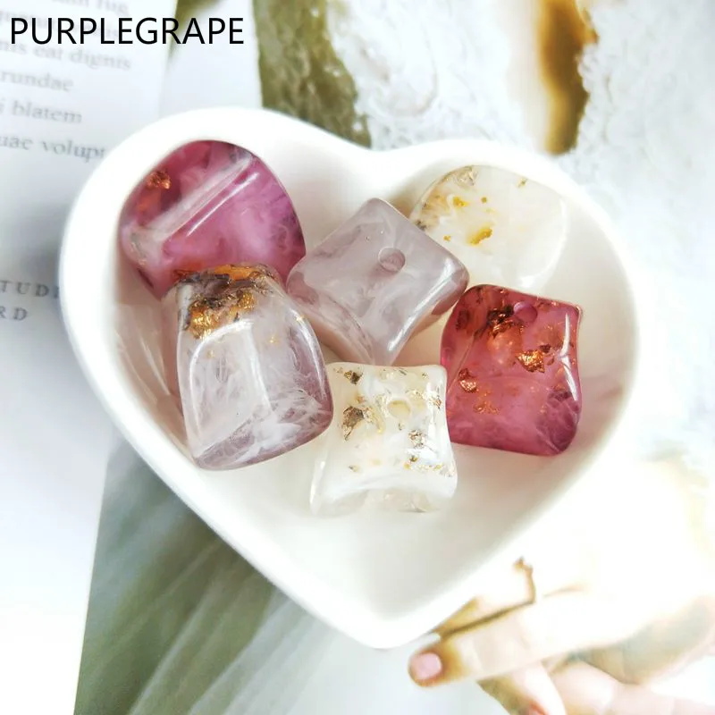

Diy earrings jewelry beads pendant handmade Japan and South Korea acrylic material gold foil transparent hole 6pcs PURPLEGRAPE