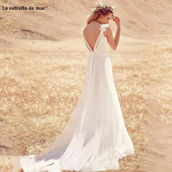 

suknia slubna 2019 Summer A Line Beach Wedding Dresses Simple Applique Chiffon Sleeveless Country Bridal Gowns Robe De Mariage