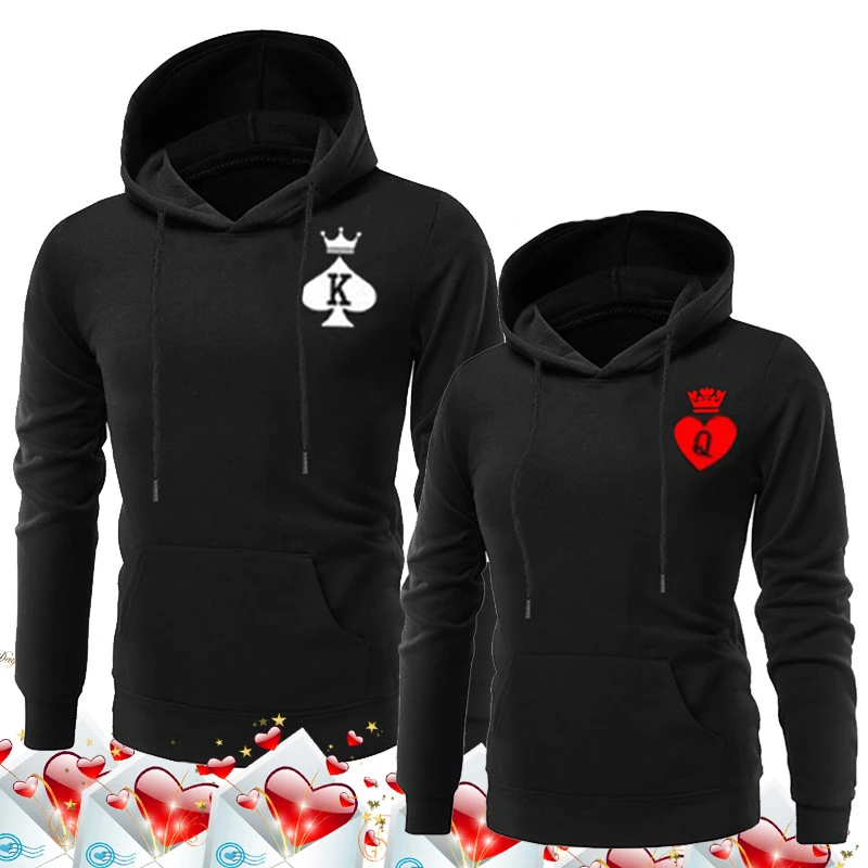  QUEEN KING Print Hooded Long Sleeve Couple Top Fashion New Style Casual Women T-Shirt Letter King Q