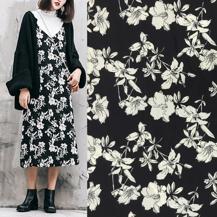 

Flower printed fabric meter 150 cm non-perspective chiffon fabric material soft shirt dress fabric wholesale cloth child fabrics