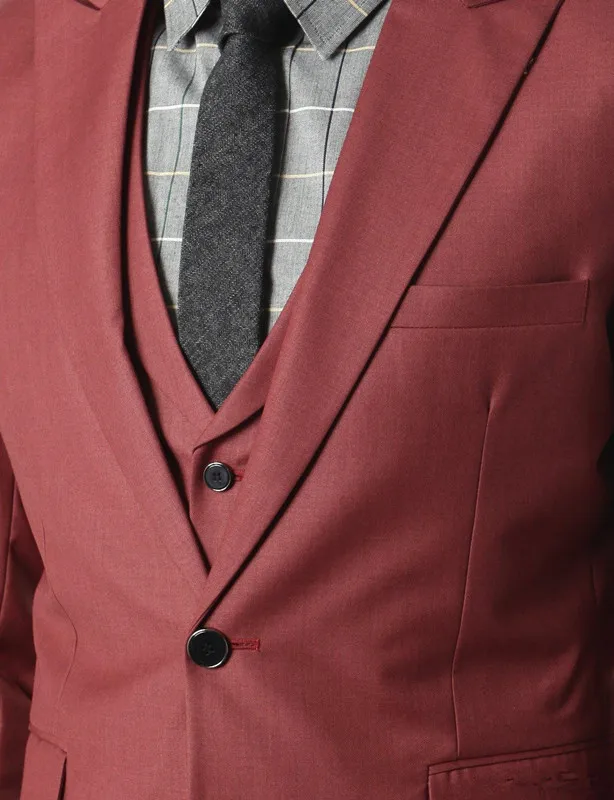 Костюм винно-красного цвета, на заказ, свадебные костюмы со штанами, мужские смокинги, Женихи, шаль с черными лацканами на одной пуговице(пиджак+ брюки+ жилет+ галстук