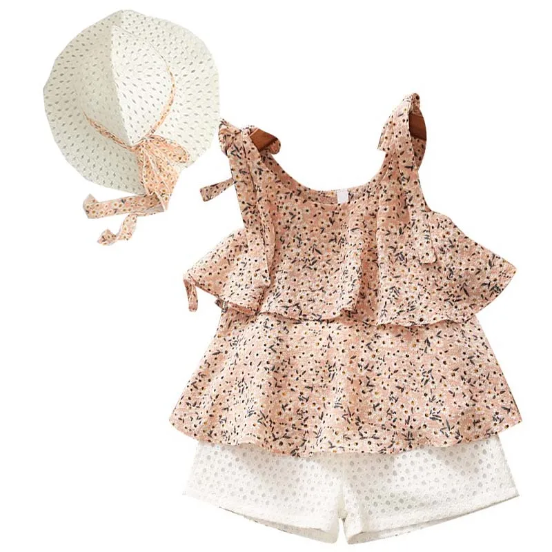 

2pcs/Sets Summer Kids Baby Girls Sleeveless Strap Floral Print Vest Blouse+Shorts Suits Casual Outfits Beach Sets 1-6Y