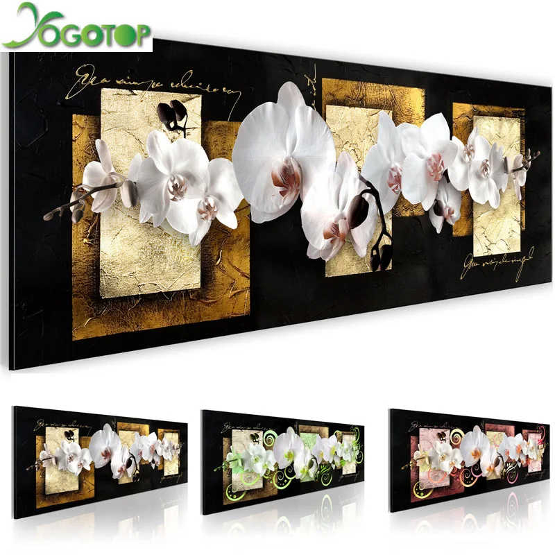 

YOGOTOP 5D DIY Diamond Painting Orchids Flowers large Diamond Embroidery Full square Drill Cross Stitch Mosaic Rhinestone QA568