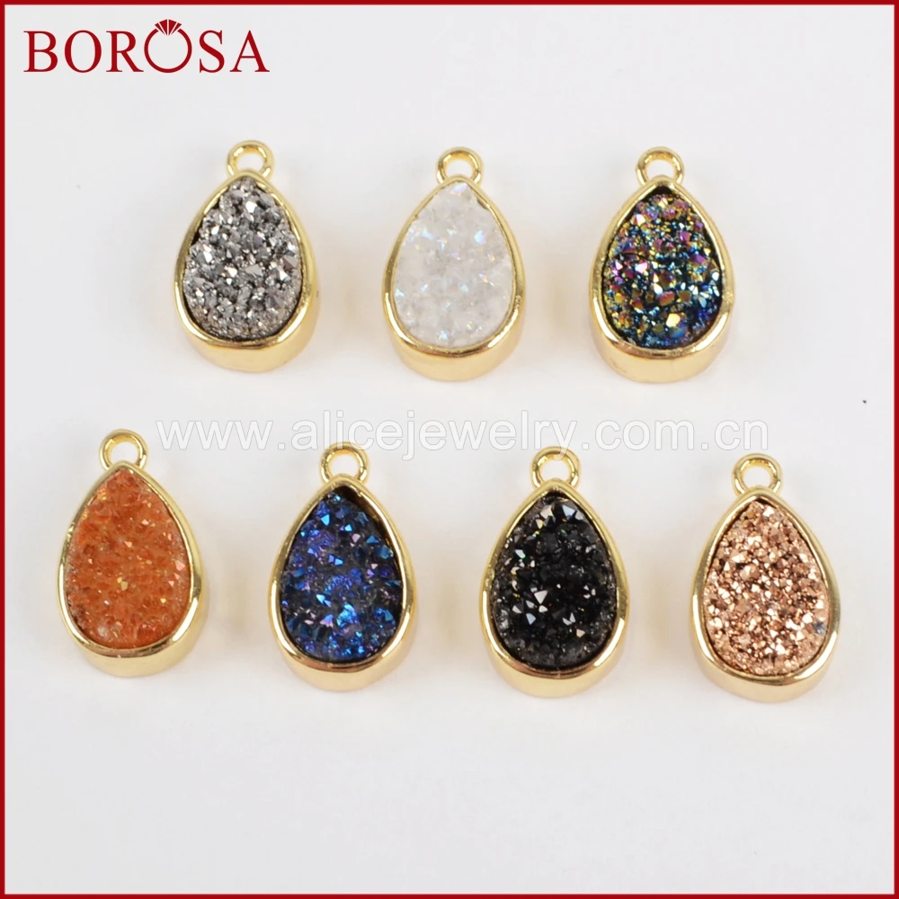 BOROSA Drusy Хрустальная Подвеска бусина золотого цвета рамка КАПЛЕВИДНАЯ Радуга