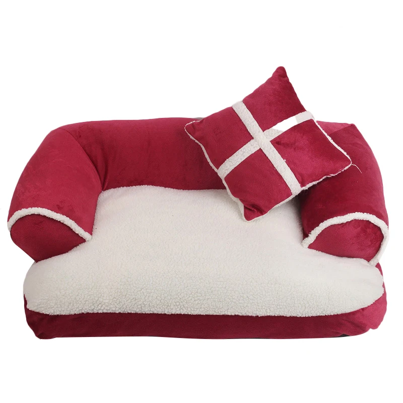 Rose Red 1 шт., четыре сезона, роскошная Двойная подушка для питомца, собаки, диванные кровати с подушкой, съемные, пригодные для стирки, мягкая флисовая кровать для кошки, теплая кровать для маленькой собаки - Цвет: Rose Red