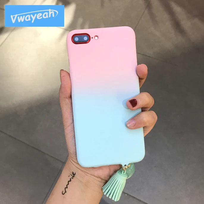Ins Hot Lovers Star Tassel Pendant Gradient Candy Pink Contrast Color Child Free Style Fresh Case For iPhone x 10 6 7 8 Plus | Мобильные