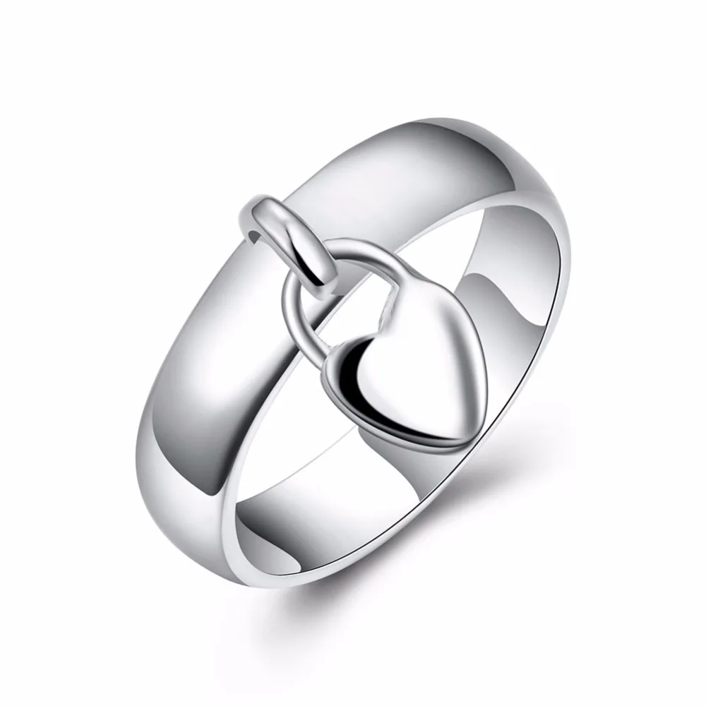 Women's silver plated rings engagement wedding Bridal jewelry heart lock ring wedding rings