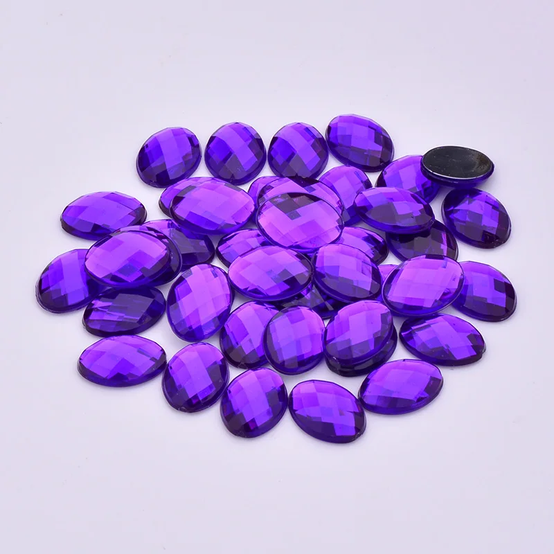 JUNAO 10*14 мм разноцветные прозрачные стразы AB с плоской задней частью, овальные акриловые стразы, кристаллы клея, камни, не Швейные Стразы для рукоделия - Цвет: Dark Purple