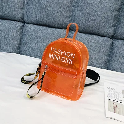 Прозрачные женские рюкзаки мини размера из ПВХ для девочек-подростков, школьный рюкзак на молнии, дорожная сумка - Цвет: Оранжевый