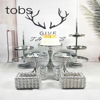 

Wholesale Wedding Three Tier Decoration Cupcake silver Crystal Mirror Metal Stand For Cake