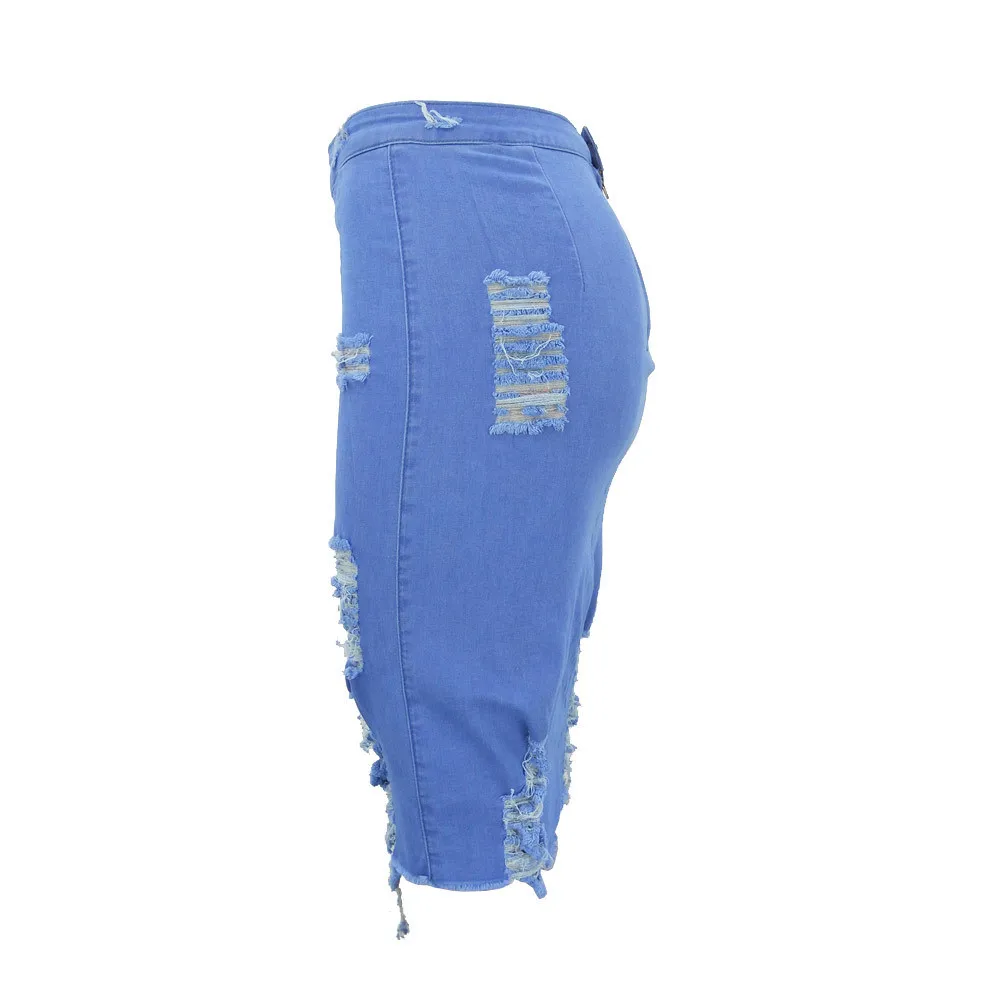 Женские Высокая талия рваные джинсы проблемных Bodycon Карандаш Джинсовая мини-юбка 3,21