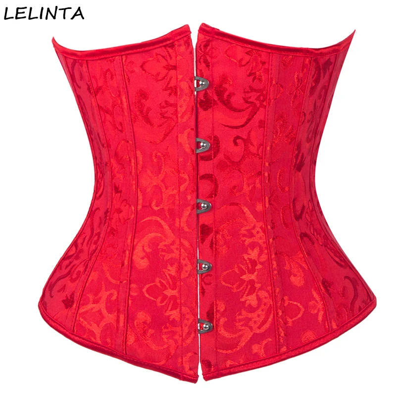 

LELINTA Fashion Womens Brocade Underbust Boned Corset Waist Trainer Shaper Black White Red Gothic Cincher Top Bustier Corselet