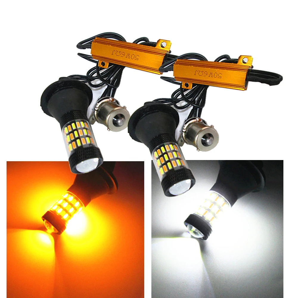 

2Sets(4PCS) 1156 P21W BA15S BAU15S 4014 60 SMD Canbus Amber/White LED Bulbs Turn Signal Light Dual Colors Switchback LED Bulb