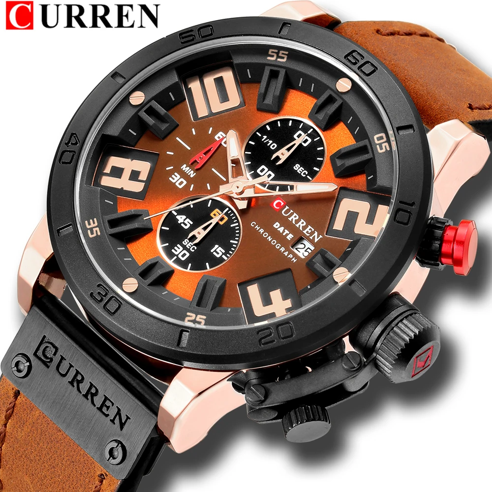 Koop Nieuwste CURREN Heren Horloges Topmerk Luxe Blauw Glas Horloge Mannen Horloge Waterdicht Lederen Romeinse heren Horloge Mannelijke Klok relojes