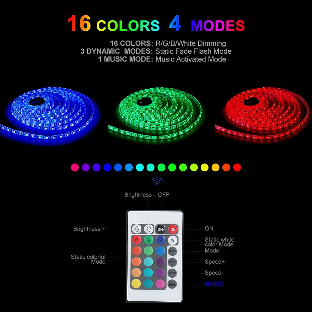 

Waterproof IP65 5050SMD Flexible Strip Light 12V 5M 300 Leds Party Music Nigh Light Colorful Light