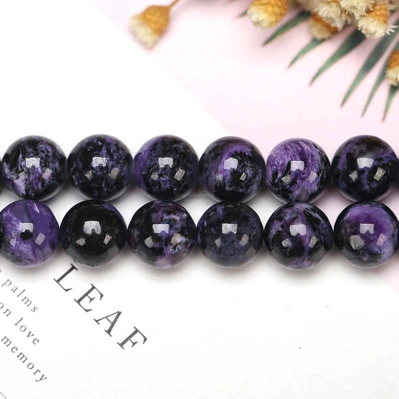 

Natural Russian Charoite Stone Purple Color Round Smooth 6 8 9 10 11 12mm Pick Size Bracelet Accessory for DIY Jewelry Making