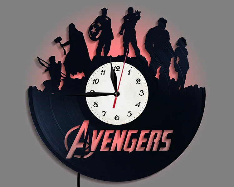 Модные креативные 3D акриловые часы с записью Marvel, Мстители, супергерои, античный светодиодный настенный светильник, настенный светильник для комнаты