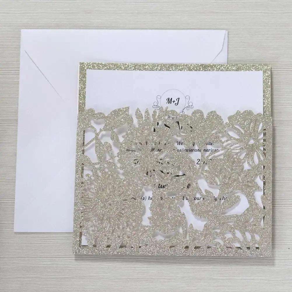  10Pcs European Style Bag Style Invitations Infrared Hollow Invitations Powdered Glitter Invitations - 33032007258