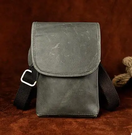 Кожаная мужская повседневная многофункциональная модная маленькая сумка через плечо дизайнерская поясная сумка для телефона 611-10A - Цвет: grey 2