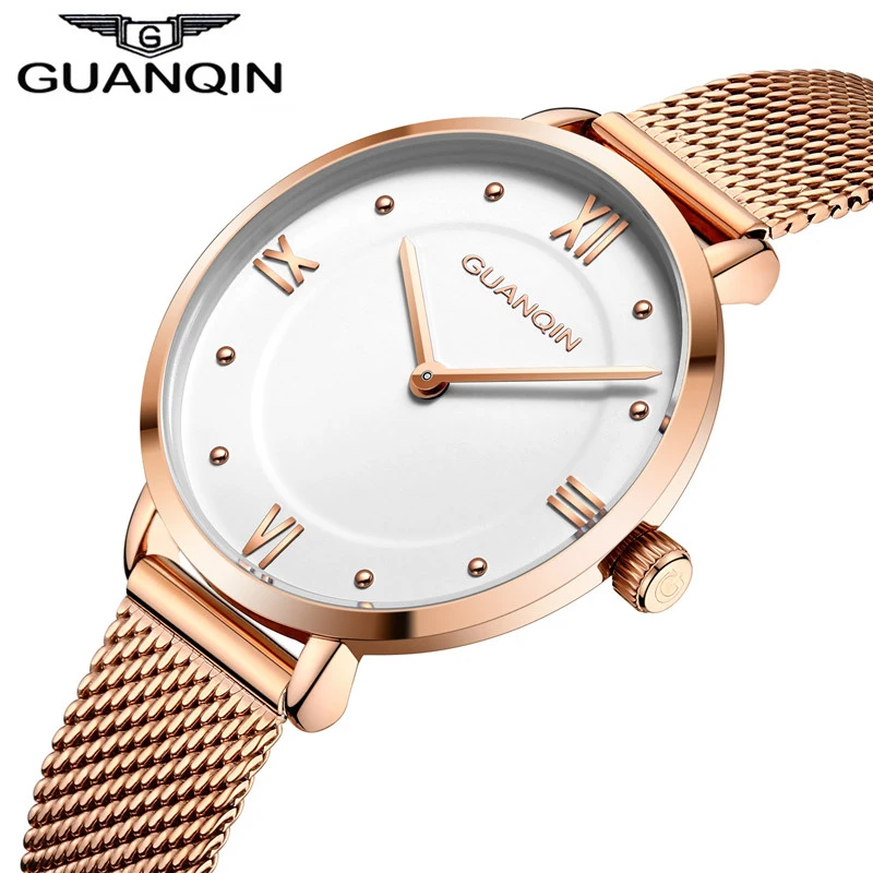 GUANQIN Fashion Women's Watches Top Brand Luxury Casual Quartz Watch Stainless Steel Mesh Band Ladies Waterproof Wristwatch GUANQIN Fashion Women's Watches Top Brand Luxury Casual Quartz Watch Stainless Steel Mesh Band Ladies Waterproof Wristwatch
