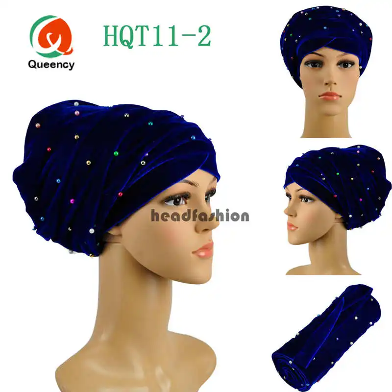 Модный тюрбан в африканском стиле и шарф, цветной бисер мягкий Африканский головной убор геле, Африканский тюрбан в стиле геле, женский головной убор, для женщин. HQT11 - Цвет: royal blue