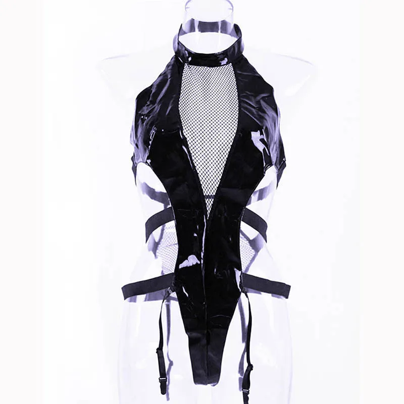 HU&GH 2017 Erotic Lingerie With Garters For Women Teddies Fishnet Bandage Adult Sex Fetish Wet Look Underwear Sexy Bodysuit (7)