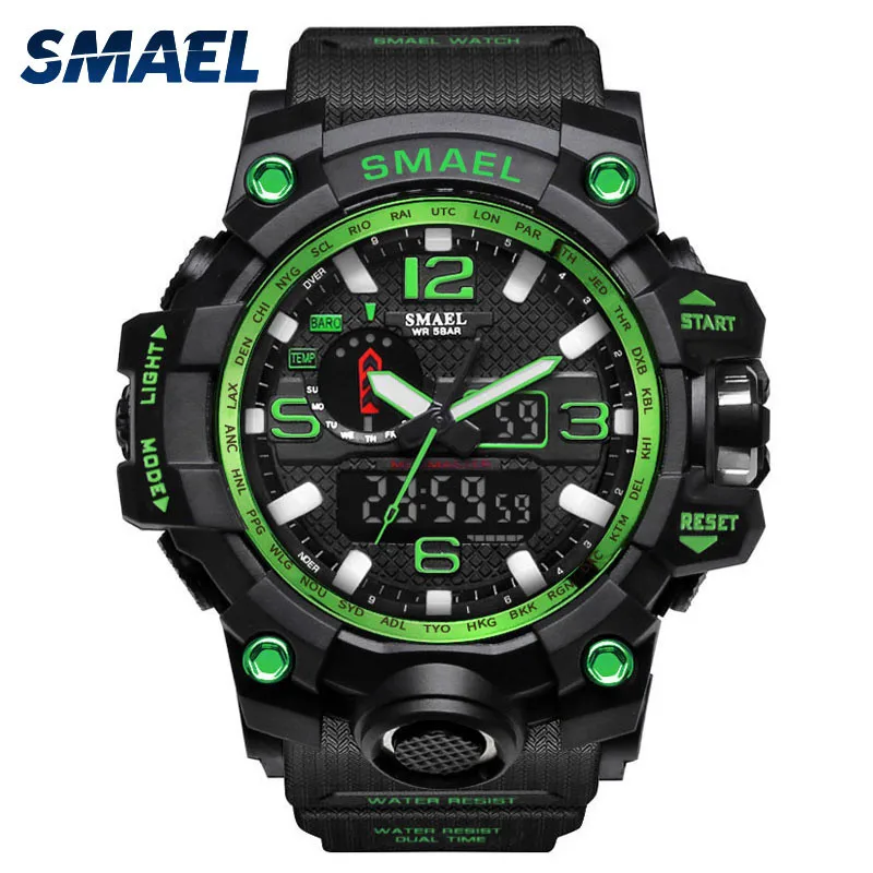 SMAEL мужские часы спортивные часы с двойным дисплеем аналоговые часы мужские цифровые светодиодные электронные наручные часы erkek kol saati relogio# G30 - Цвет: Green