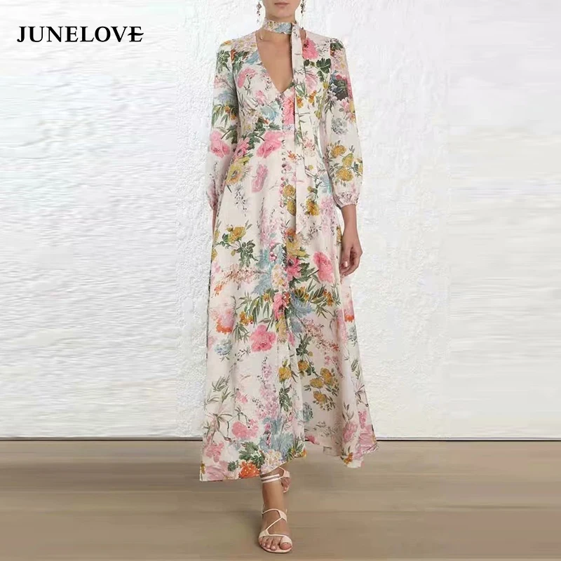 Женское платье с длинным рукавом JuneLove повседневное пляжное в стиле бохо