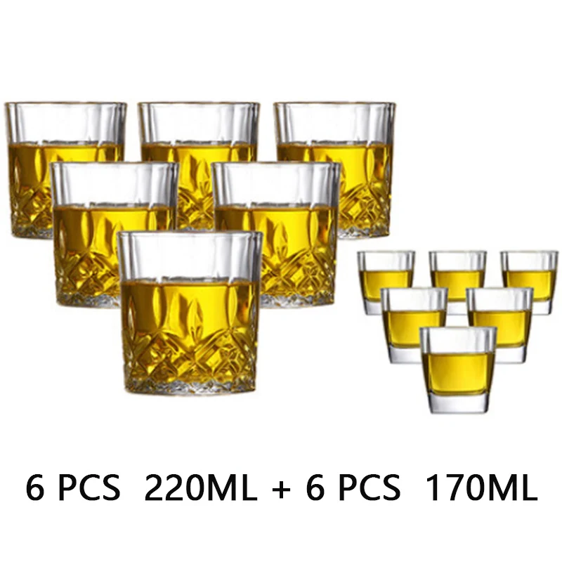 Wisky glass 12-шт набор, стакан для виски, пива, вина, рюмка, бокал для питья, es для воды, чая, Европейский, без свинца, стеклянные, вечерние, свадебные - Цвет: 12 pcs   220ml 170ml